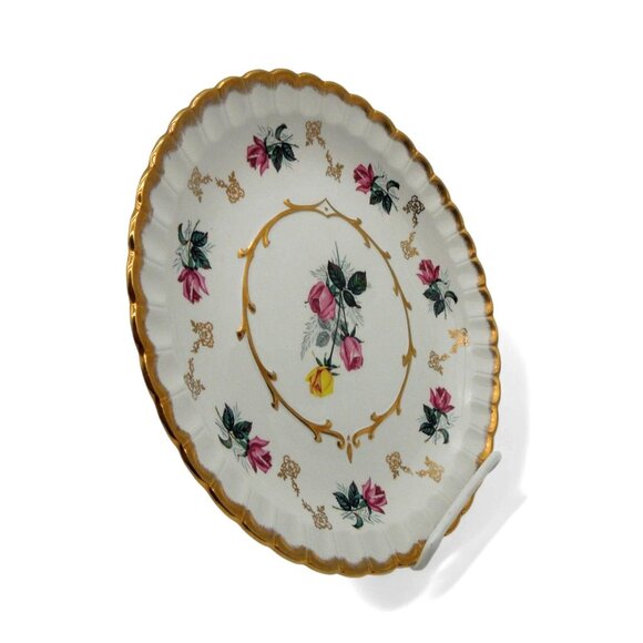 WOOD & SONS Alpine White Ironstone Plate Roses Gold Rim England Vintage 10" - Picture 5 of 11
